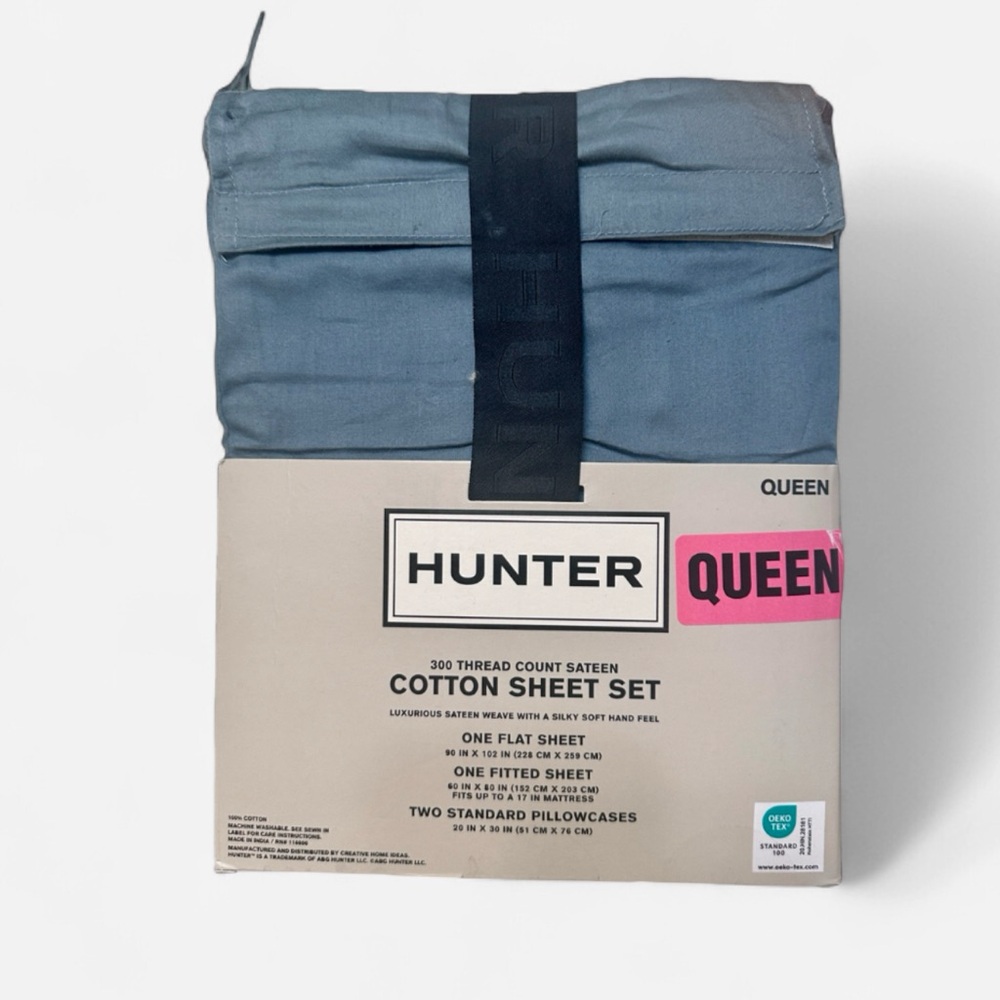 Hunter Queen Cotton Sheet Set in Soft Blue